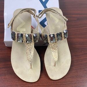 Anne Klein Sport Aksachie Natural Sandals with Gem Accents Size 6-1/2 in Box